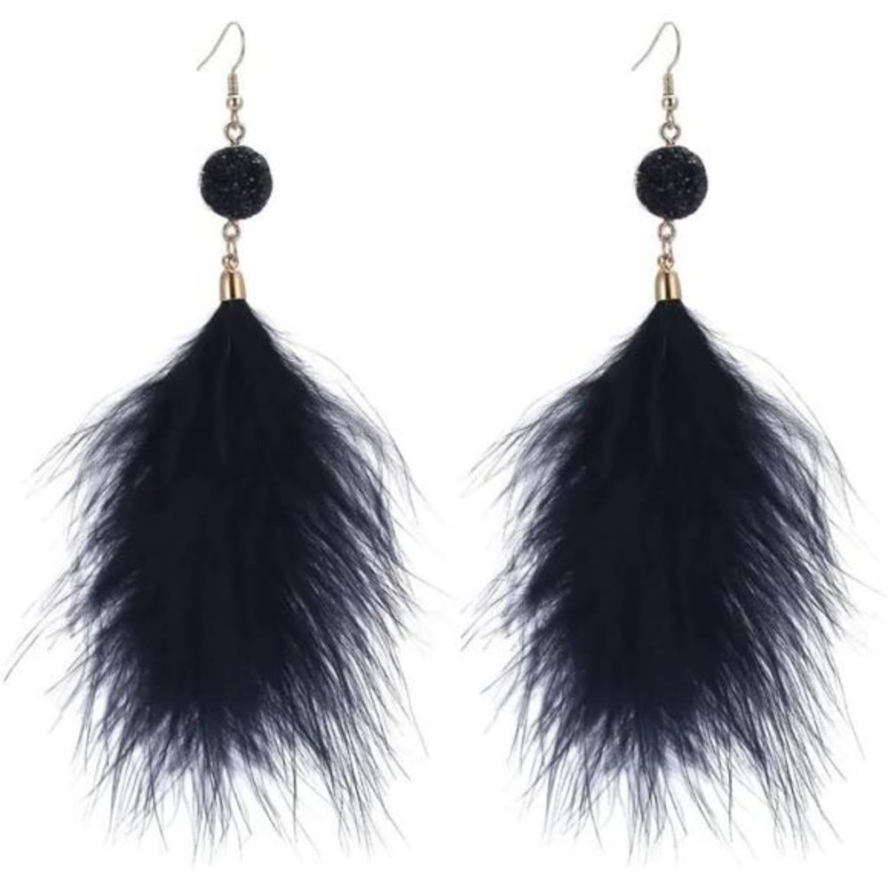 Long Feather Tassel Earrings Bohemian Elegant Dangle Earrings for Women